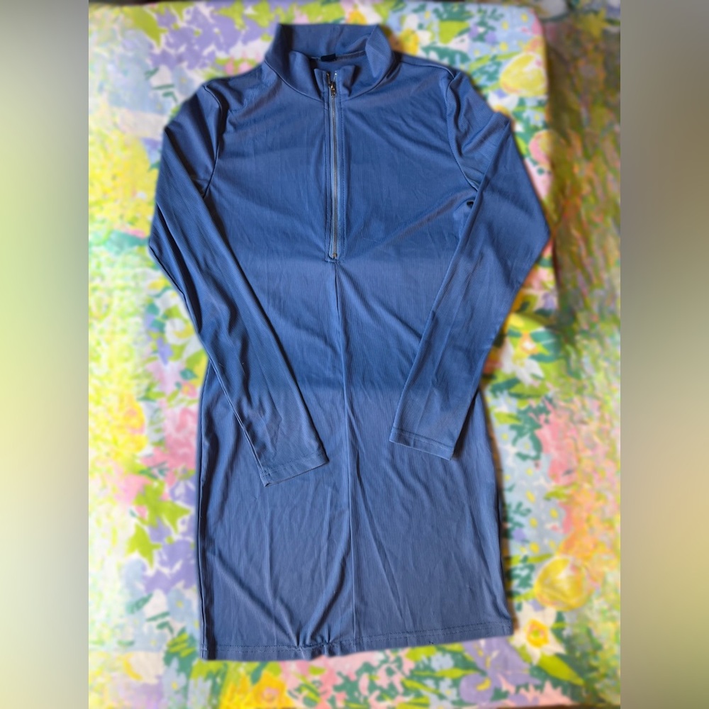 SHEIN Cornflower Ribbed Half-Zip Dress
